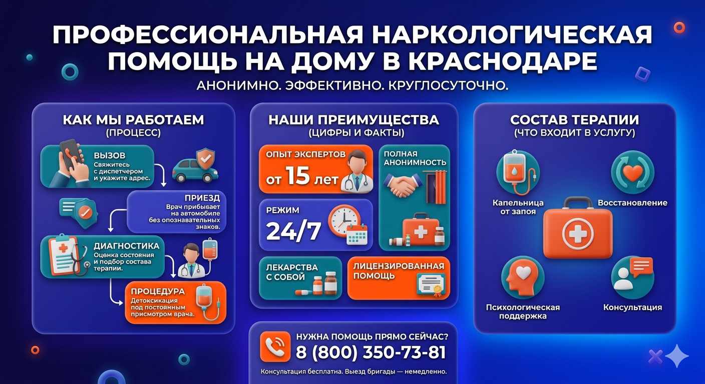 Инфографика о принципах лечения алкоголизма на дому в Гремячинске: этапы вызова нарколога, преимущества анонимной детоксикации и состав медицинской помощи.